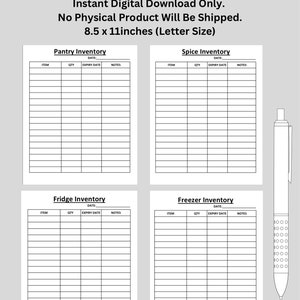 Kitchen Inventory Lists-fridge, Freezer, Spice and Pantry List ...