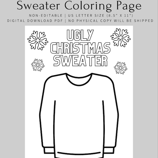 Ugly Christmas Sweater Coloring Page | Colouring page | Christmas Sweater Printable