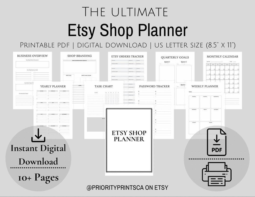 Printable Etsy Shop Planner Bundle, Digital Download, Printable PDF, US ...