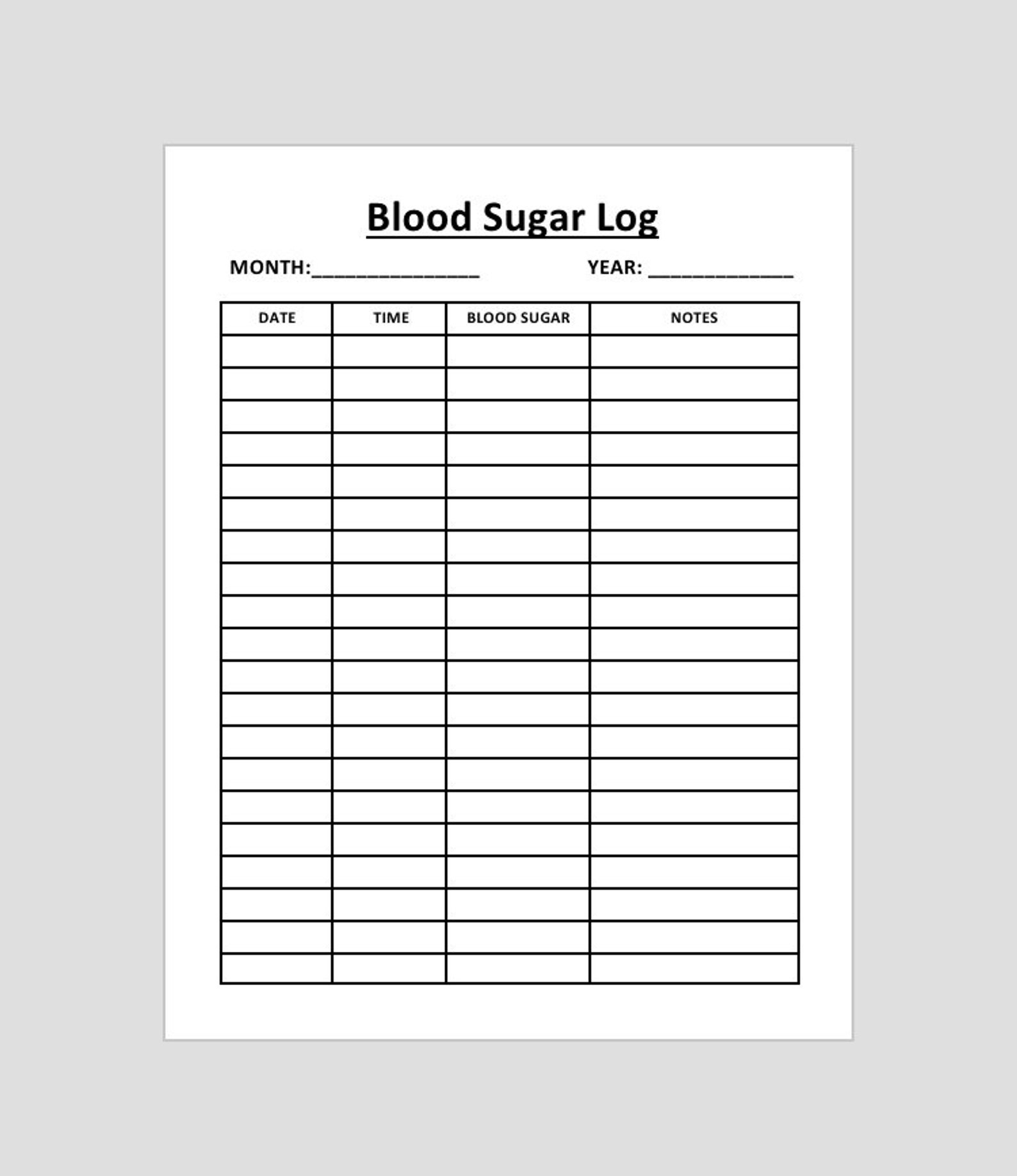 Blood Sugar Log Printable, Health Tracker, US Letter (digital Download ...
