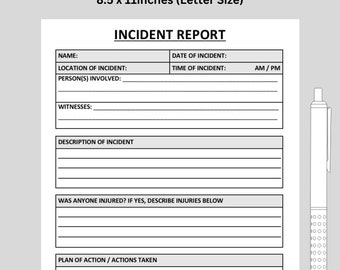 Incident Report Template | Printable Business Form (US Letter) (Digital Download)