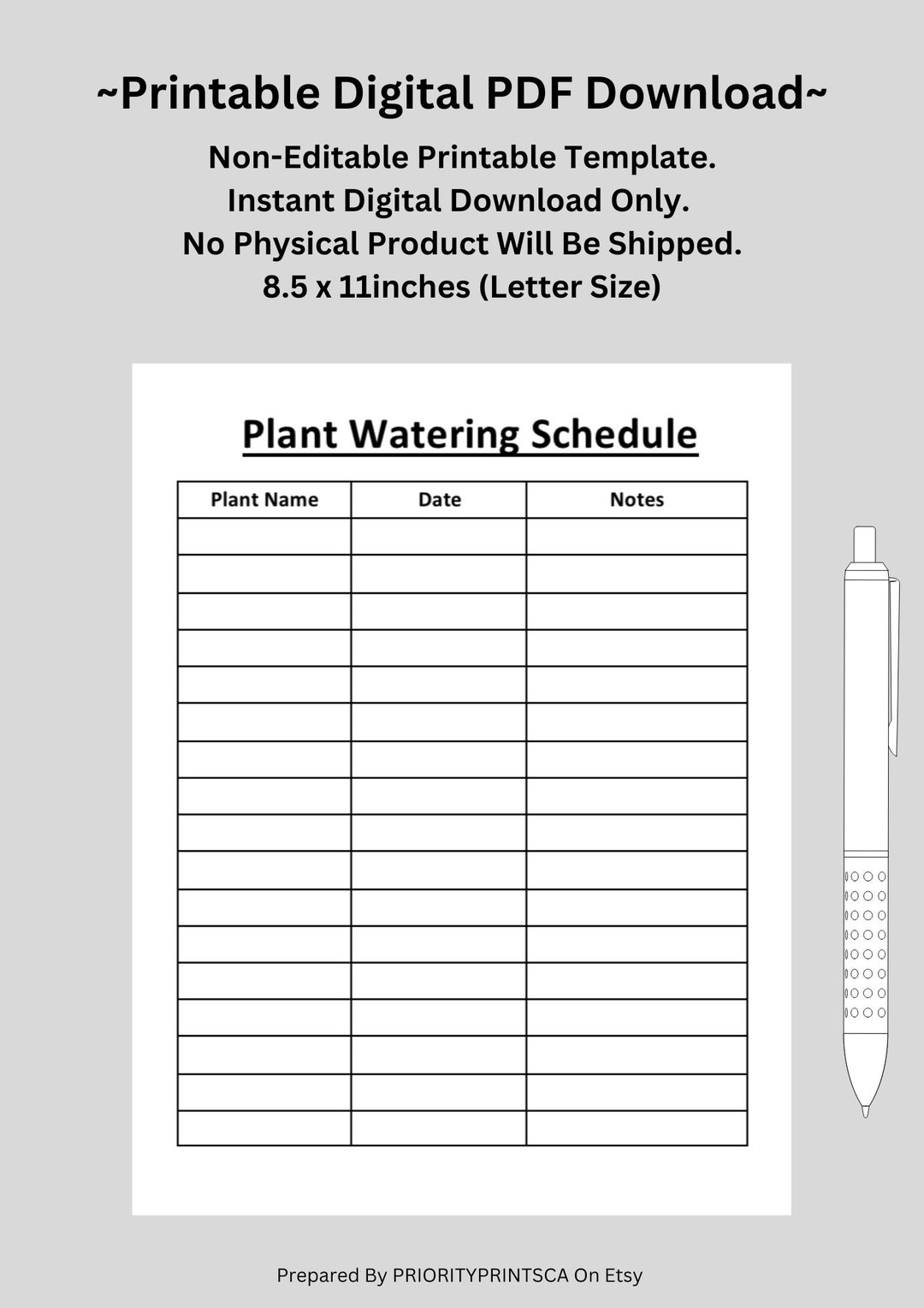 Printable Plant Watering Schedule Tracker Sheet Etsy