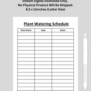 Hoja de seguimiento del programa de riego de plantas / Imprimible / Tamaño de carta de EE. UU. / Descarga digital