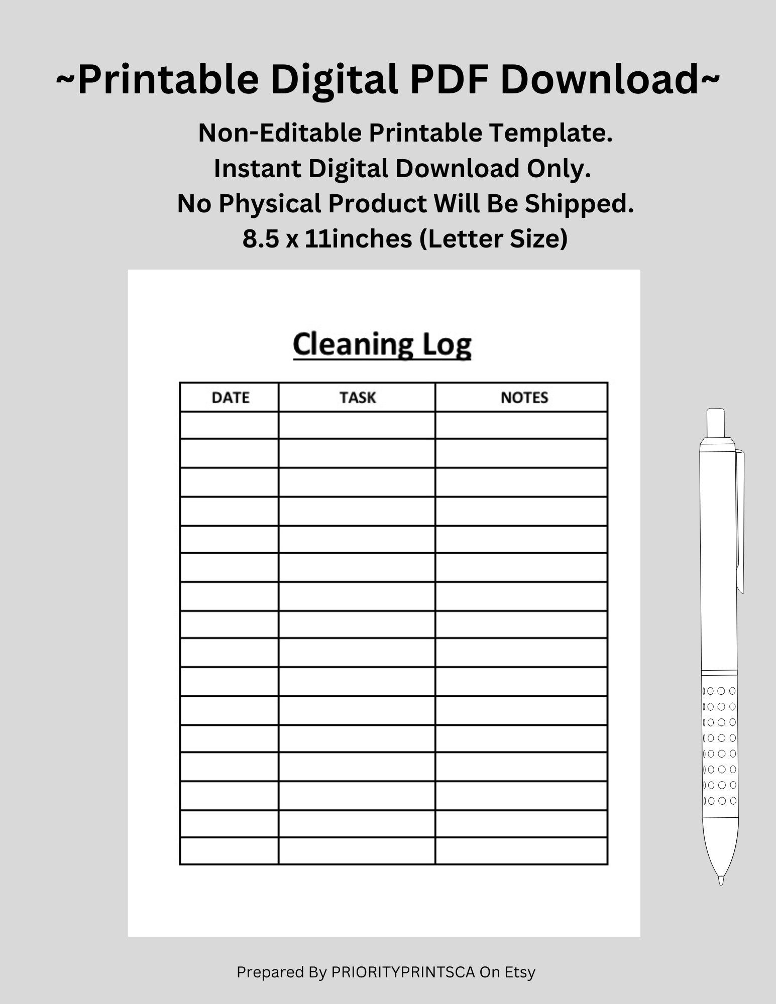 Cleaning Log, Cleaner, Cleaning Checklist, Deep Clean, Spring Clean