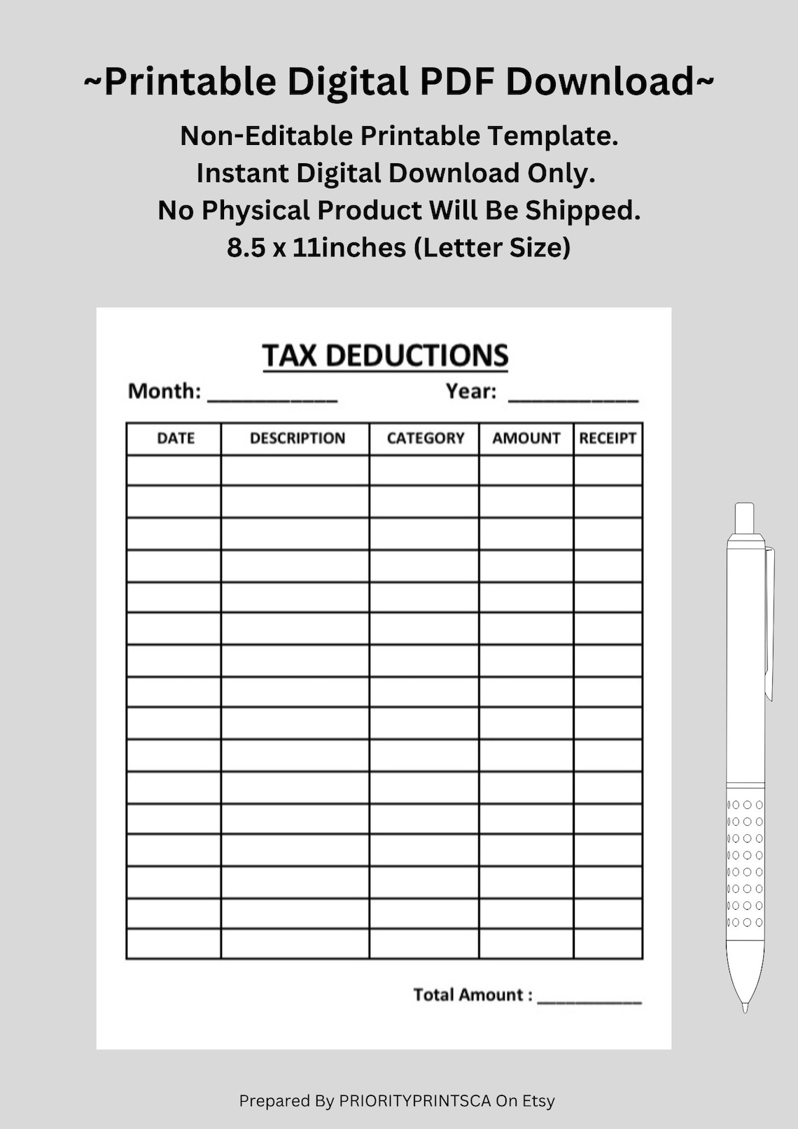 Tax Deductions Sheet | Printable US Letter (digital Download) - Etsy Canada