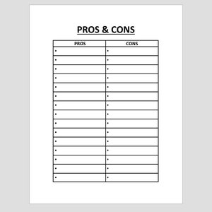 Pros and Cons List Printable PDF Decision Making Organization Life Pros and Cons List Printable PDF Decision Making Organization Life