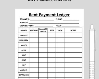 Rent Payment Ledger, Landlord Tenant Printable (Digital Download)