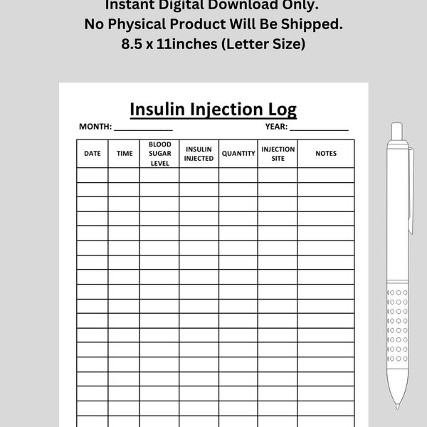 Insulin Injection Tracker Sheet Etsy