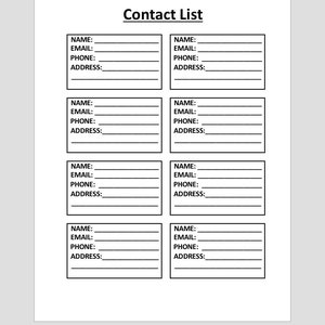 Contact List | Printable | US Letter Size | Digital Download - Etsy