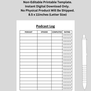 Podcast Log Review Sheet. Podcast Reviews, Podcast Sheet. Favorite Podcasts | Printable | US Letter Size | Digital Download