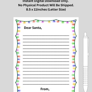 Carta a Papá Noel, Carta para Papá Noel, Querido Papá Noel, Lista de deseos navideños, Carta navideña / Imprimible / Tamaño carta de EE. UU. / Descarga digital