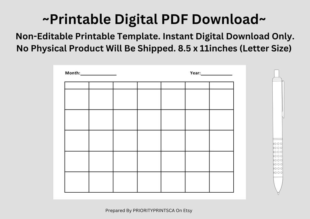 Blank Calendar. Printable PDF. New Year Calendar. Monthly Calendar ...