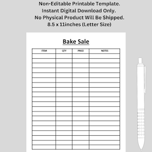 Hoja de venta de pasteles, recaudación de fondos, recaudación de fondos / Imprimible / Tamaño carta de EE. UU. / Descarga digital
