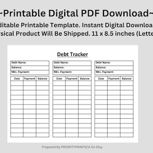 Debt Tracker, Debt Snowball Log, Personal Finances, Budget, Savings Sheet | Printable | US Letter Size | Digital Download