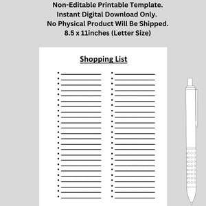 Shopping List With Half Sheets | Printable | US Letter Size | Digital Download