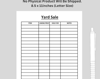 Printable Garage Sale Log Editable Yard Sale Log Sale Money - Etsy