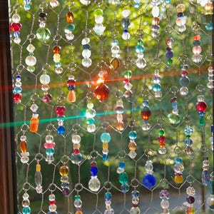 UNIQUE HIPPIE BOHO Chic Sun Catcher- Beaded Backyard -Outdoor Framed Hanging Art-Unique patio decor- beaded handmade art