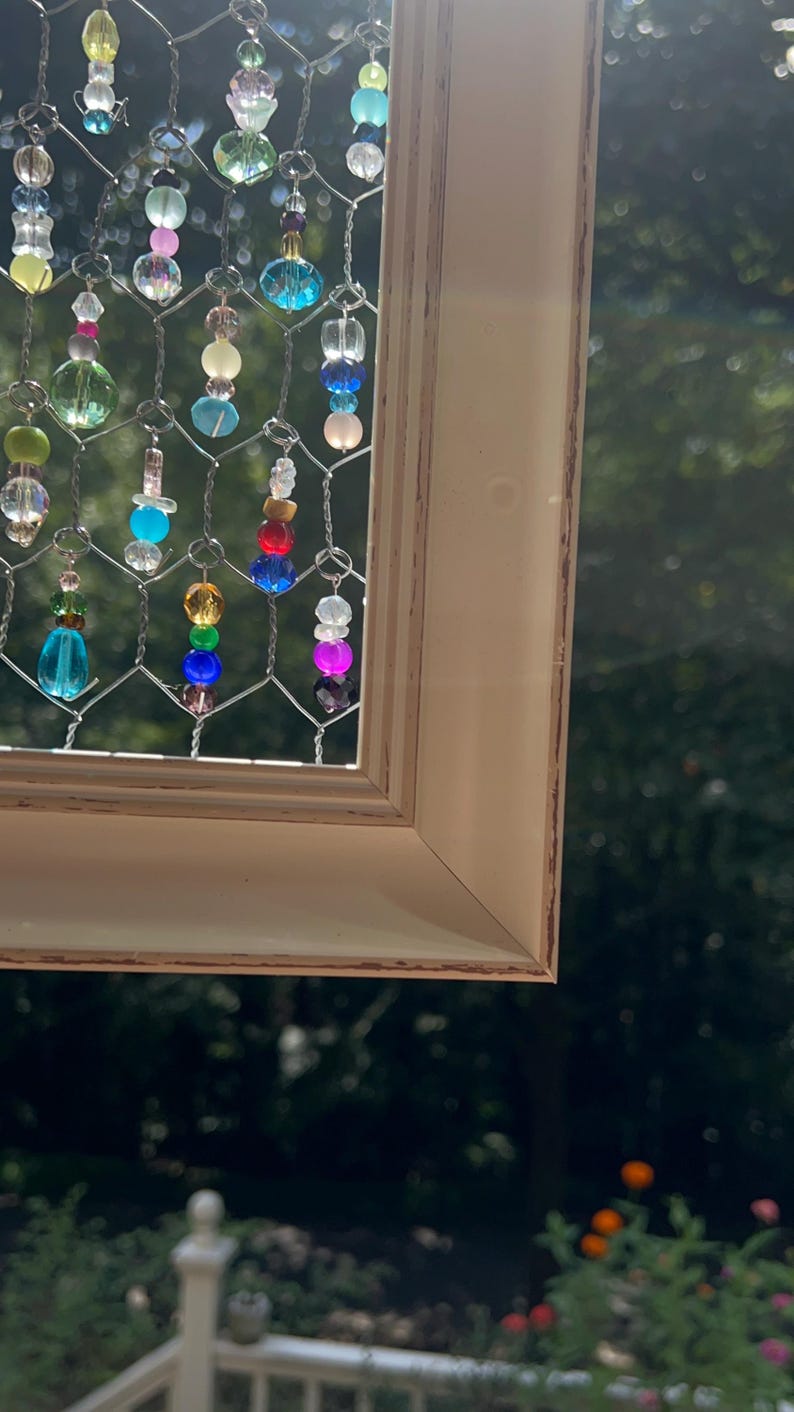 Beads Railing Eclectic Beaded Sun Catcher, Silver Frame, Boho Home Decor - Etsy