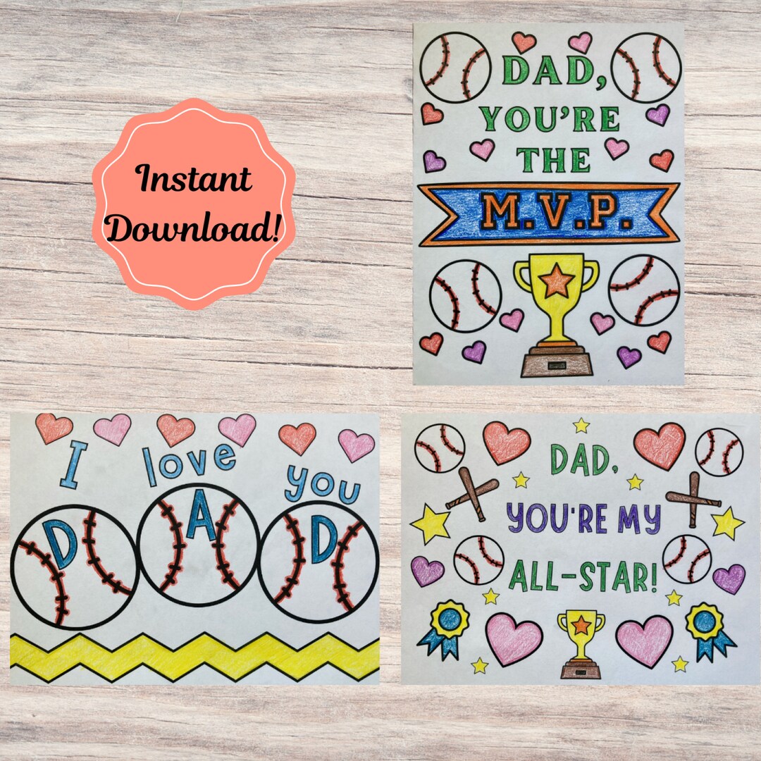 Baseball Father's Day Card, Baseball Dad Card Bundle, Father's Day ...