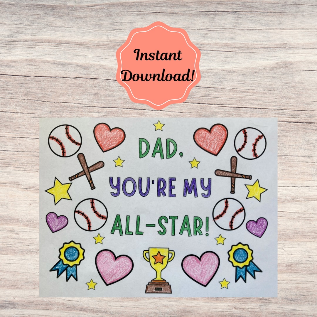 Baseball Father's Day Card, Father's Day Coloring Card, Baseball Dad ...