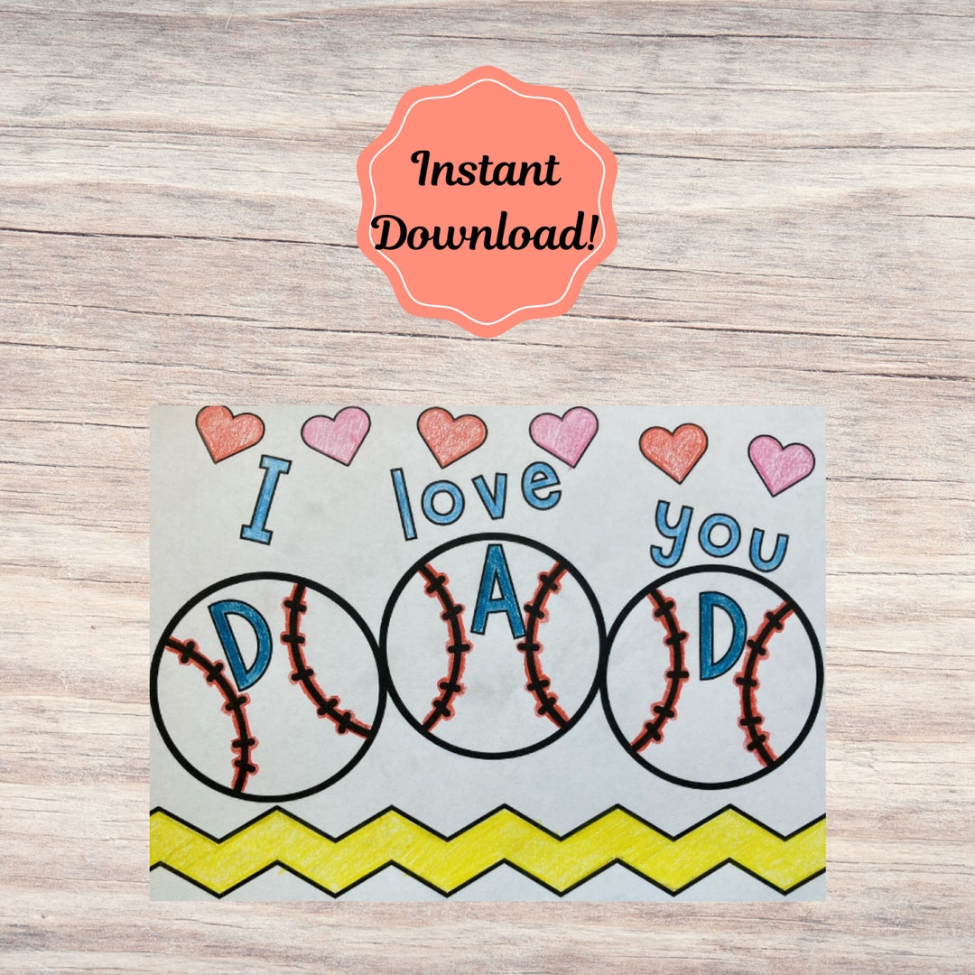 Baseball Father's Day Card, Father's Day Coloring Card, Printable ...