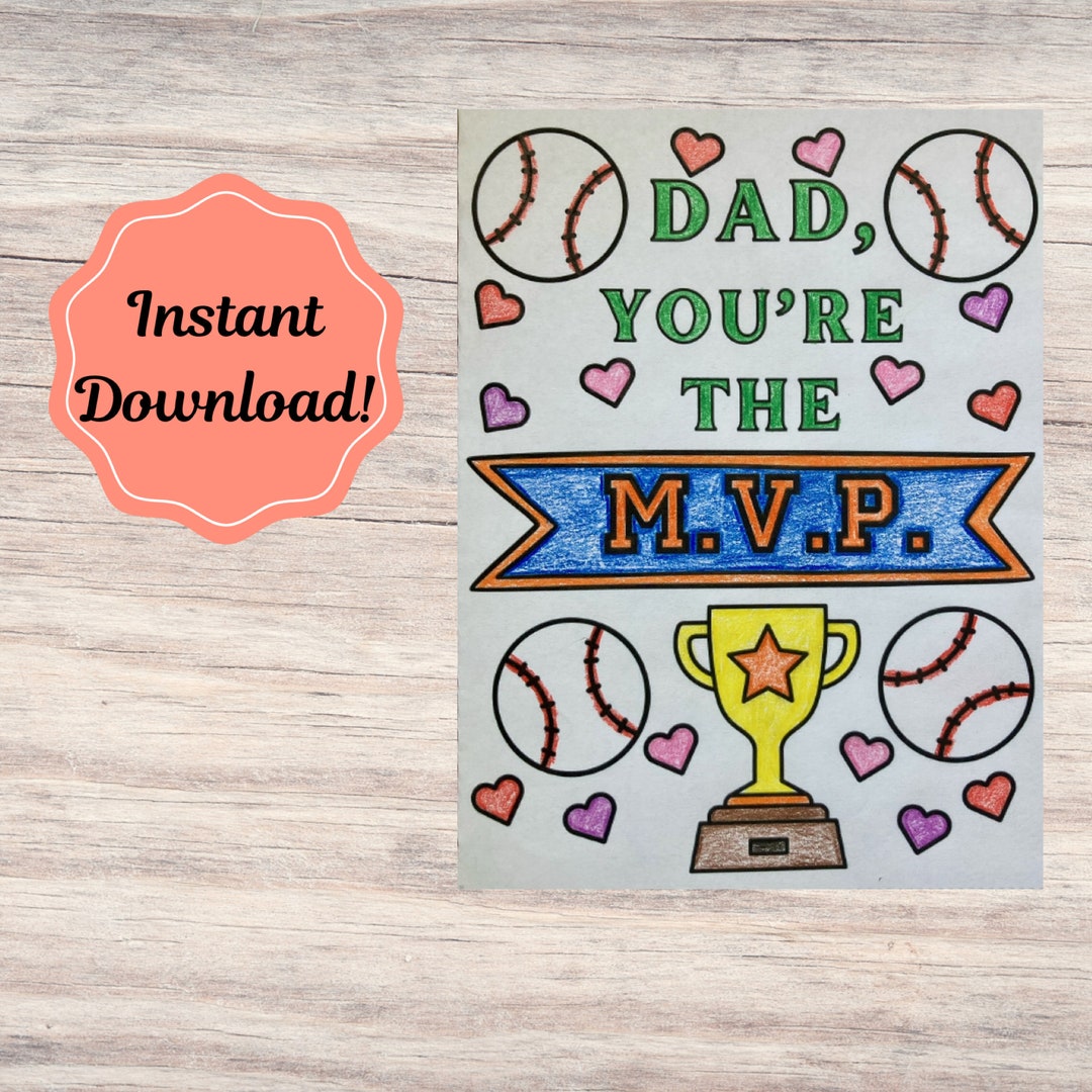 Baseball Father's Day Card, Father's Day Coloring Card, Baseball Gift ...