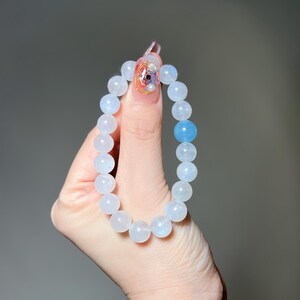 Blue Moonstone & Aquamarine Bead Bracelet: Natural Crystal Chakra Gift