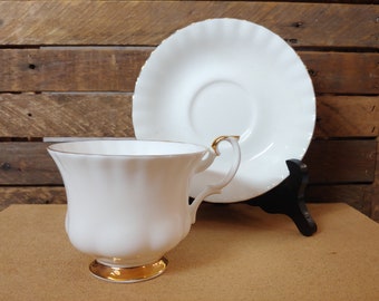 Royal Albert Val D'Or Tea Cup and Saucer - White Bone China with Rich Gold Accents
