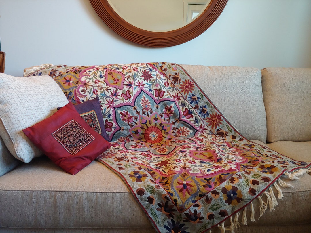 KASHMIRI WOOL RUG Crewel Embroidery Textile Wall Hanging From - Etsy