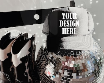 Otto Foam Trucker Hat Mockup Black - Spring summer Mockup - Estilo de vida Trucker Hat Mockup - Trendy y2k Aesthetic Mock - Moody Mock