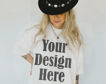 Comfort Colors C1717 Ivory Mockup - Spring Summer Mockup - Lifestyle Oversized Shirt Mockul - Trendy y2k Western Mock - Cowgirl mockup