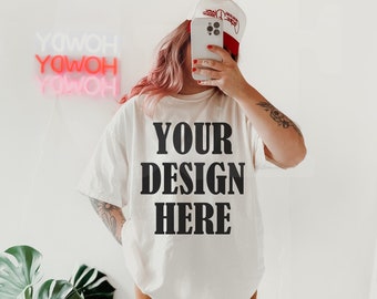 Comfort Colors C1717 ivory Modell Mockup - Oversized Comfort Farben Mockup - Lifestyle Oversized Shirt Mockup - Trendy y2k Aesthetic Mock