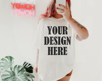 Comfort Colors C1717 ivory Modell Mockup - Oversized Comfort Farben Mockup - Lifestyle Oversized Shirt Mockup - Trendy y2k Aesthetic Mock