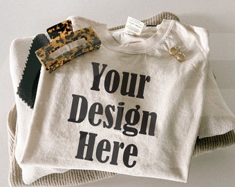 Comfort Colors C1717 Ivory Mockup - Spring summer Mockup - Lifestyle Oversized Shirt Mockup - Trendy y2k Aesthetic Mock