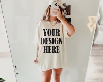 Comfort Colors C1717 ivory Modell Mockup - Oversized Comfort Farben Mockup - Lifestyle Oversized Shirt Mockup - Trendy y2k Aesthetic Mock