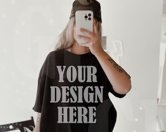 Comfort Colors Black C1717 Model Mockup - Oversized comfort colors mockup - Lifestyle Oversized Shirt mockup - Trendy y2k Aesthetic Mock