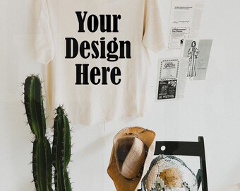 Comfort Colors C1717 Ivory Mockup - Spring Summer Mockup - Lifestyle Mockup - Trendy y2k Western Mock - Cowgirl mockup - Hanging mockup
