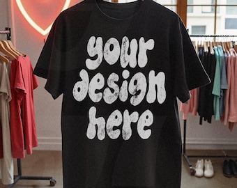 Comfort Colors Black C1717 Model Mockup - Oversized comfort colors mockup - Lifestyle Oversized Shirt mockup - Trendy y2k Mock
