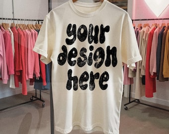 Comfort Colors Ivory C1717 Model Mockup - Oversized comfort colors mockup - Lifestyle Oversized Shirt mockup - Trendy y2k Mock