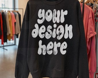 Gildan 18000 G180 Black Sweatshirt Mockup - Lifestyle Model Oversized Mockup - Trendy Aesthetic Mock