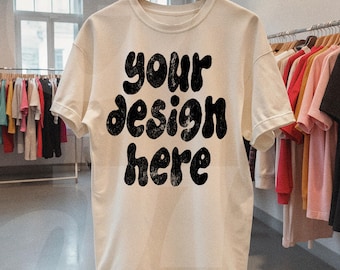 Comfort Colors Ivory C1717 Model Mockup - Oversized comfort colors mockup - Lifestyle Oversized Shirt mockup - Trendy y2k Mock