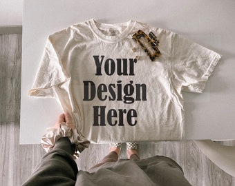 Comfort Colors C1717 Ivory Mockup - Spring summer Mockup - Lifestyle Oversized Shirt Mockup - Trendy y2k Aesthetic Mock