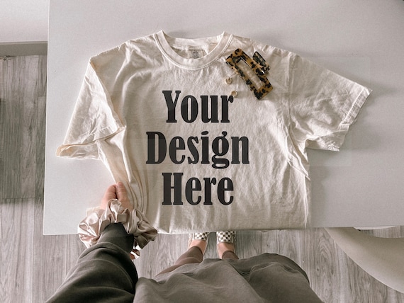 Comfort Colors C1717 Ivory Mockup - Spring summer Mockup - Lifestyle Oversized Shirt Mockup - Trendy y2k Aesthetic Mock