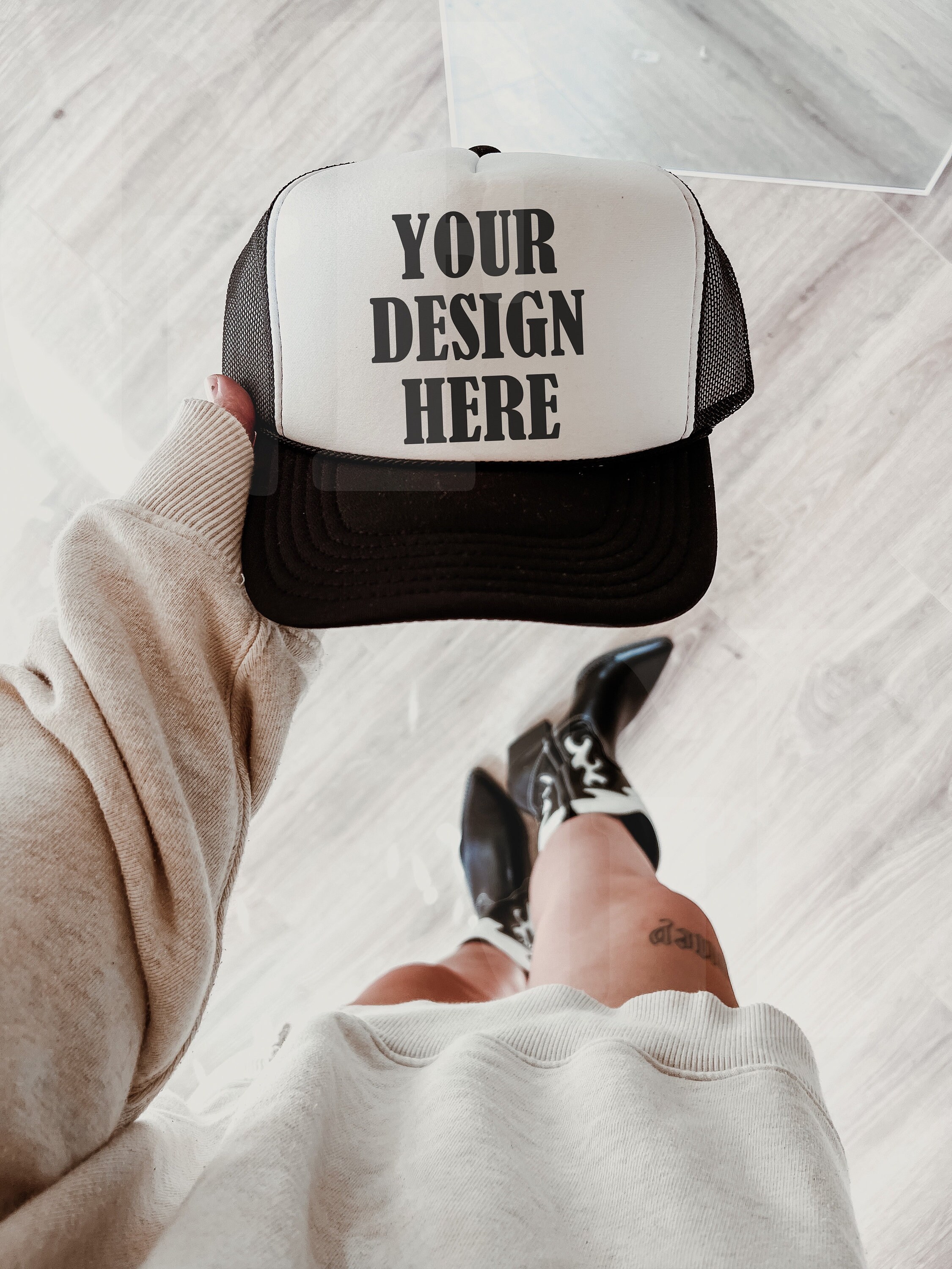 Otto Foam Trucker Hat 39165 Mockup Black and White Trucker Mockup