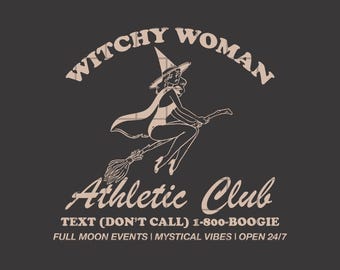 Witchy Woman Athletic Club Halloween .PNG Design, Digital file Sublimation POD Design, Retro Halloween PNG