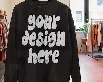 Gildan 18000 G180 Black Sweatshirt Mockup - Lifestyle Model Oversized Mockup - Trendy Aesthetic Mock