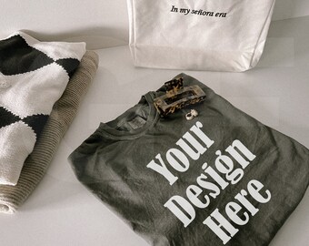 Comfort Colors C1717 Pepper Mockup - Spring summer Mockup - Lifestyle Oversized Shirt Mockup - Trendy y2k Aesthetic Mock