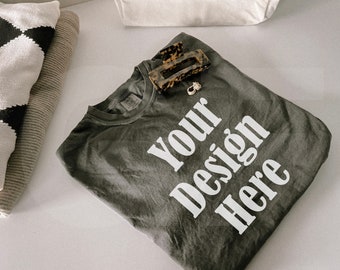 Comfort Colors C1717 Pepper Mockup - Spring summer Mockup - Lifestyle Oversized Shirt Mockup - Trendy y2k Aesthetic Mock