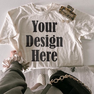 Comfort Colors C1717 Ivory Mockup - Spring summer Mockup - Lifestyle Oversized Shirt Mockup - Trendy y2k Aesthetic Mock