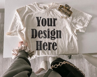Comfort Colors C1717 Ivory Mockup - Spring summer Mockup - Lifestyle Oversized Shirt Mockup - Trendy y2k Aesthetic Mock